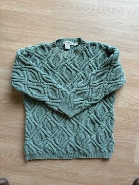 Eddie Bauer Cable Knit Crewneck Sweater in Sage Green